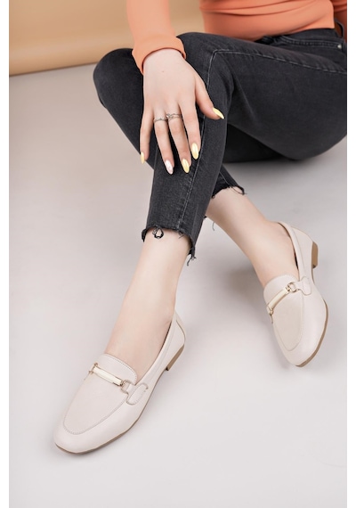 Nesilshoes Eliz 24205 Bej Hakiki Soft Deri Günlük Kadın Ayakkabı