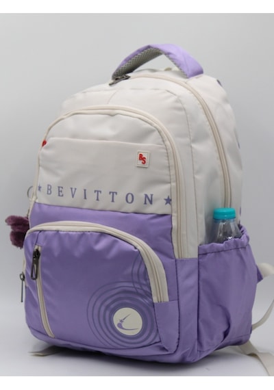 Bevitton Özel Su İtici Kumaş Unisex Bej-lila Okul Çantası 34400