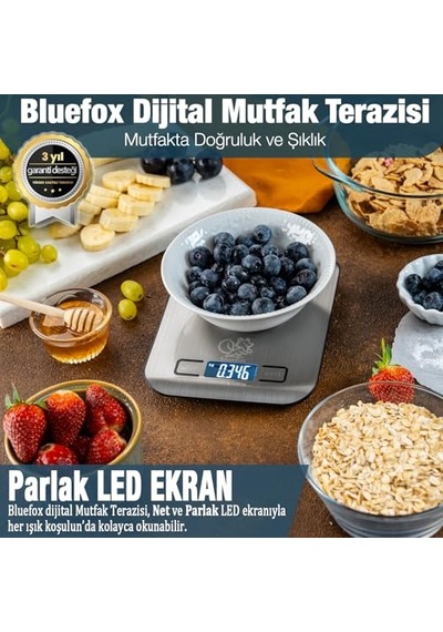 Dijital Mutfak Terazisi - Paslanmaz Çelik Yüzeyli Hassas Mutfak Tartısı - Dara İşlevi, Led Ekran, 5 Birim Dönüş Diğer