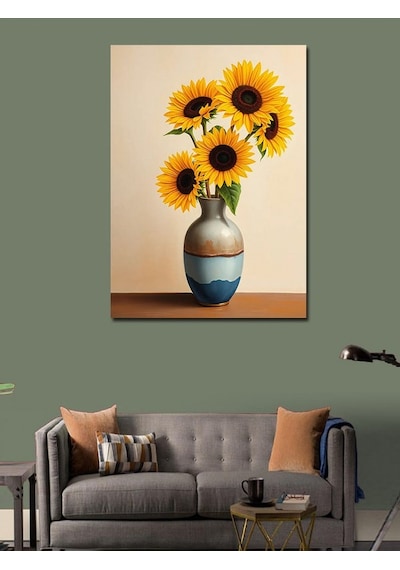 Kanvas Tablo Vazoda Günebakan Çiçekleri 100cmx140cm