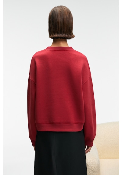 Grimelange Serenya Kadın Pamuklu Etiket Detaylı Bisiklet Yaka Kırmızı Sweatshirt Kırmızı