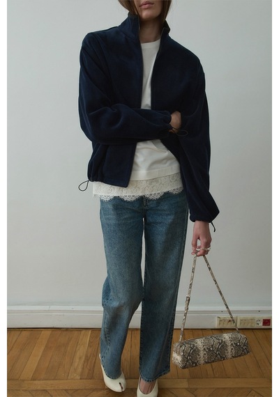 Suud Collection Lacivert Anu Oversize Fermuarlı Polar Hırka