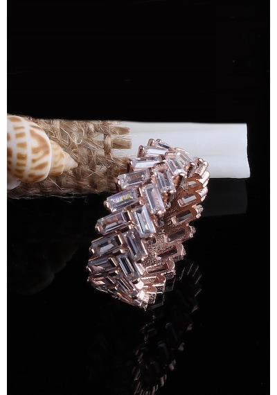 Omar Silver Kadın Zigzag Zirkon Baget Taşlı Tamtur Yüzük (520596661)