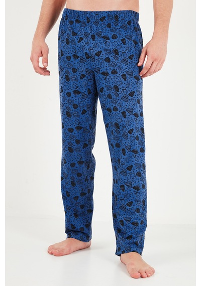 Buratti Baskılı Pamuklu Bisiklet Yaka Uzun Kollu Pijama Takımı Erkek Pijama Takımı 6575004 İndigo