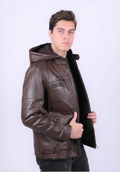 New Zaya Leather Erkek Kahverengi Kapüşonlu Deri Mont Kahverengi