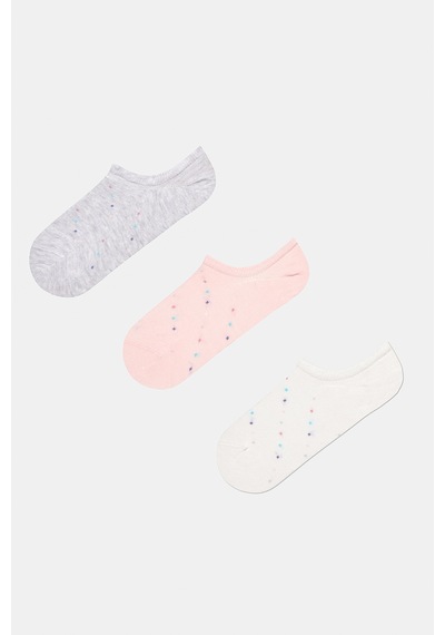 Penti 3 Çift Pamuklu Mini Puantiye Desenli Sneaker Çorap Gri - Pembe
