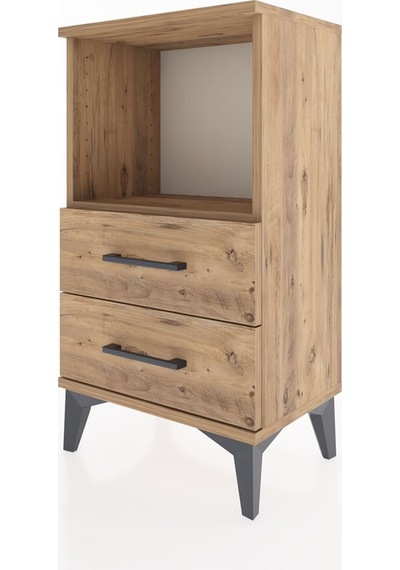 Arges Komodin Tek Raflı 2 Çekmeceli 44x30x80 Çam-çam Çam