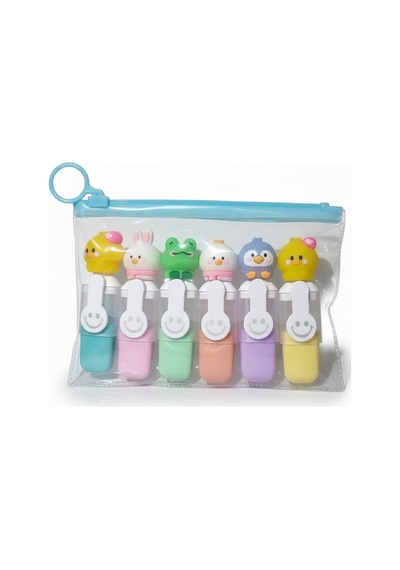 Sevimli Figür Başlıklı Mini Fosforlu Keçeli Kalem-6lı Set-fosfor09