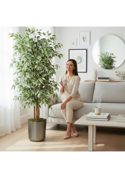 150 Cm Yapay Ficus Metal Saksı 30x30 Dekoratif Ağaç Çok Renkli