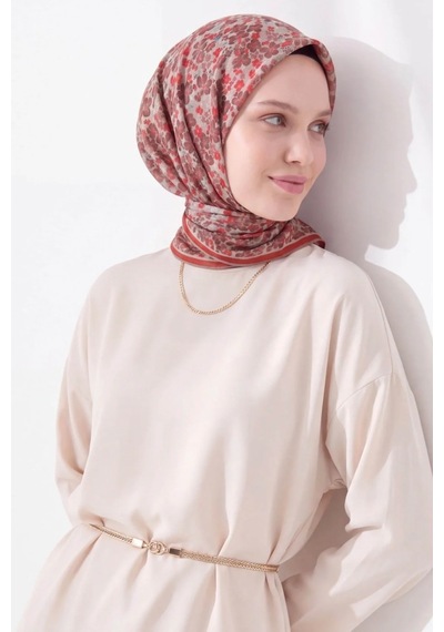 Silk Home Mini Floral Desen Soft Pamuk Eşarp Koyu Kırmızı