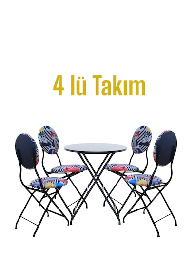 Soyut Kadın Metal Bahçe Takımı - 4 Sandalye + 1 Masa