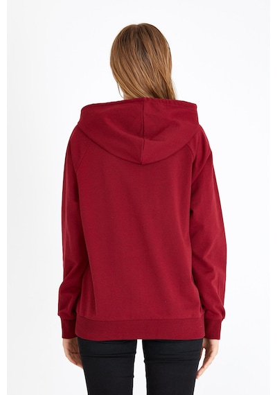 Metalic Kadın Bordo Kapüşonlu Basic Örme Sweatshirt Bordo