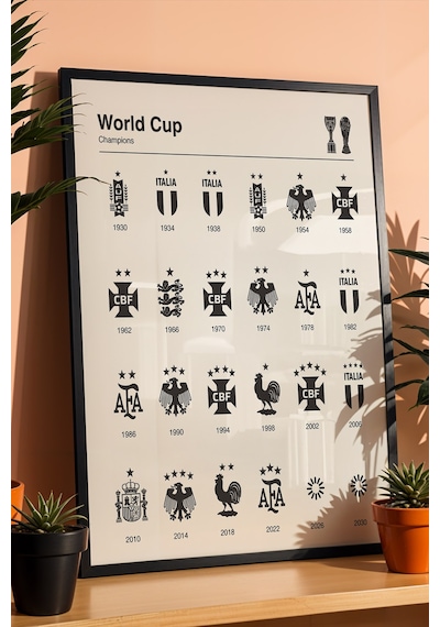 World Cup Champions Dünya Kupası İnfografik Lüks Çerçeveli Tasarım Futbol Tablosu Üstün Kalite Siyah