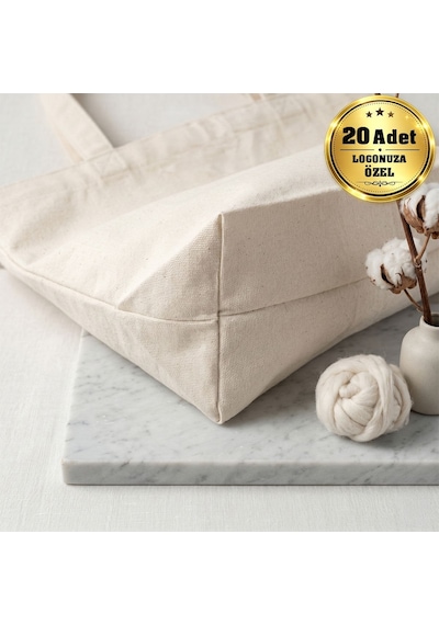 Logonuza Özel 20 Adet Ham Bez Çanta Alt Körüklü 35x40x10 Cm Promosyon Logo Baskılı Ham Bez Çanta Ham Renk