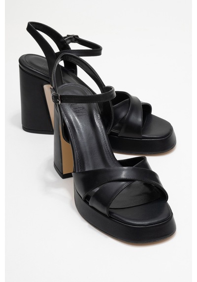 Luvishoes Luvi Shoes Lello Siyah Cilt Kadın Platform Topuklu Ayakkabı Siyah