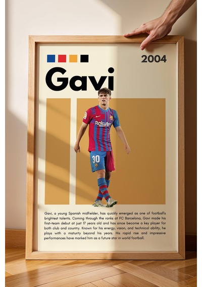 Gavi Çerçeveli Tablo - Dekoratif Çerçeveli Futbolcu Poster Tablo