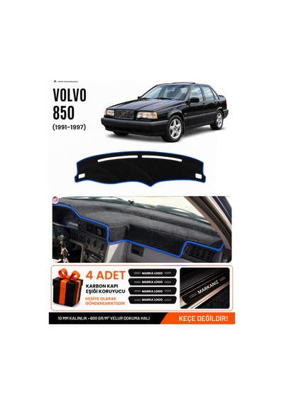 Volvo 850 1991-1997 Uyumlu Torpido Koruma, Torpido Örtüsü, Torpido Kılıfı - Siyah-mavi - Vo007