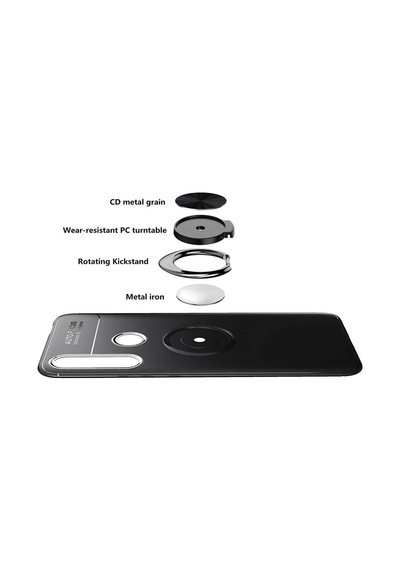 Huawei P30 Lite Kaliteli Yüzüklü Stant Kilif 319247499 - Renk / Siyah