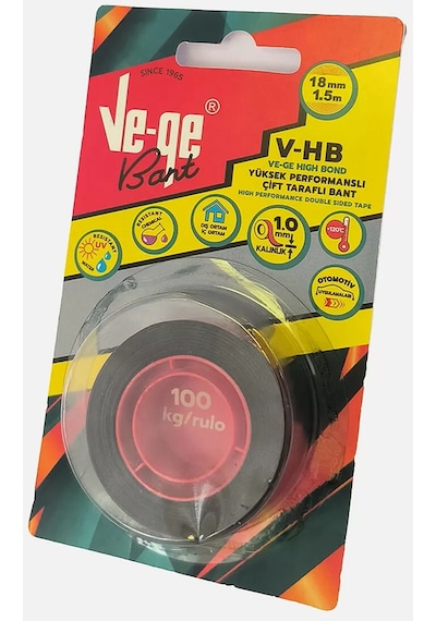 Vege 18mmx1,5m V-hb Çift Taraflı Bant 100 Kg Rulo