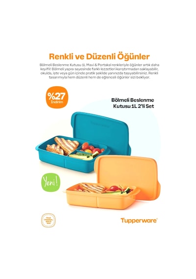 Bölmeli Beslenme Kutusu 2 Adet 1 Lt Ve 2 Adet 550 Ml. Yeşil