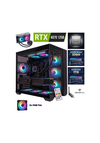Ga-deluxe Siyah Geforce Rtx 4070 Amd Ryzen 9 9900x 32 Gb 1 Tb Ssd Tekli Kasa Masaüstü Oyuncu Bilgisayarı Cm4070btk32gb