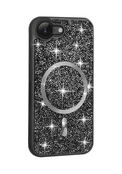 Apple Uyumlu iPhone 17e Kılıf Pırlanta Tasarımlı M-safe Şarj Özellikli Zore Mozaik Silikon Kapak - Titanyum-gri Titanyum - Gri