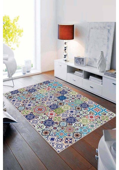 Çok Renkli Çini Desen Kaymaz Tabanlı Dekoratif Halı Ar207n11
