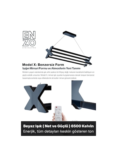 Model X: Benzersiz Form Füme Lineer Sarkıt Avize - Yukarı & Aşağı Işık Beyaz Işık
