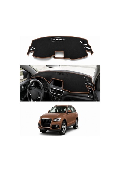 Audi Q5 2008-2017 Uyumlu Torpido Koruma Kılıfı - Kahverengi Şeritli