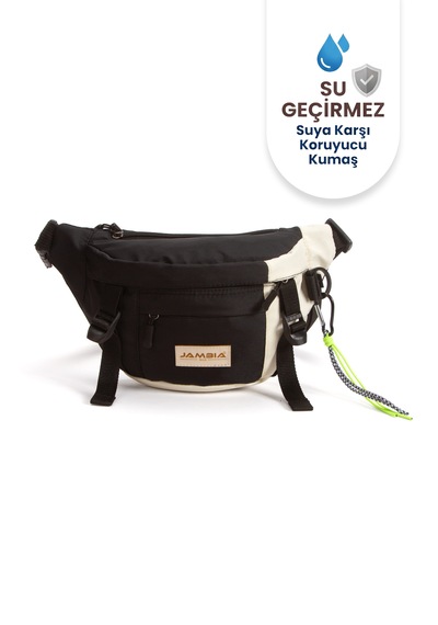 Esvelans Unisex Çok Renkli Çok Bölmeli Bel Ve Çapraz Omuz Çantası Ayarlanabilir Askılı Siyah & Krem