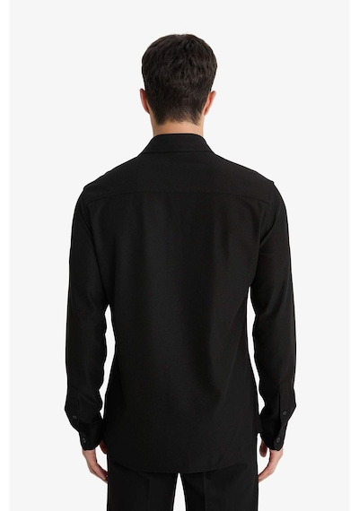 Defacto Slim Fit Dar Kesim Polo Yaka Penye Uzun Kollu Gömlek E9061ax25aubk27 Siyah