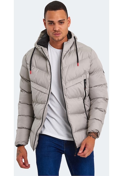Slazenger HAIFA IN Erkek Kapüşonlu Şişme Taş Gri Mont & Kaban