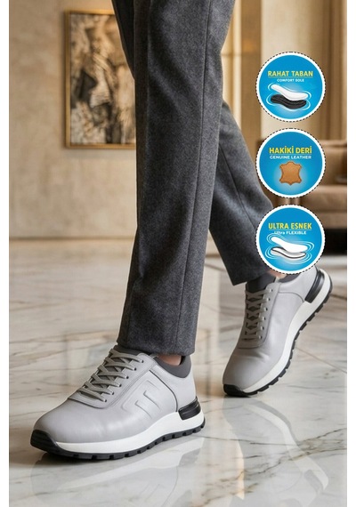 Voyager Erkek Beyaz Hakiki Deri Casual Ayakkabı Bağcıklı Rahat Konfor Tabanlı Sneaker M294 M
