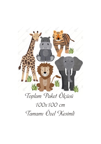 MSticker Zürafa Aslan Fil Kaplan Gergedan Hayvanlar Çocuk Oda Sticker Seti