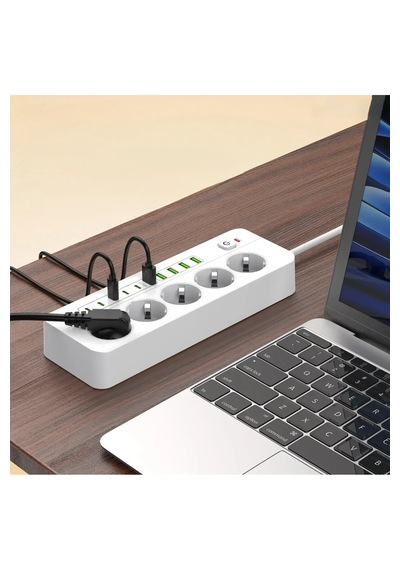 Isıya Dayanıklı Power Tuşlu 5'li Grup Priz 5x Usb 5x Type-c Çıkışlı Priz 2 Mt Kablolu 0