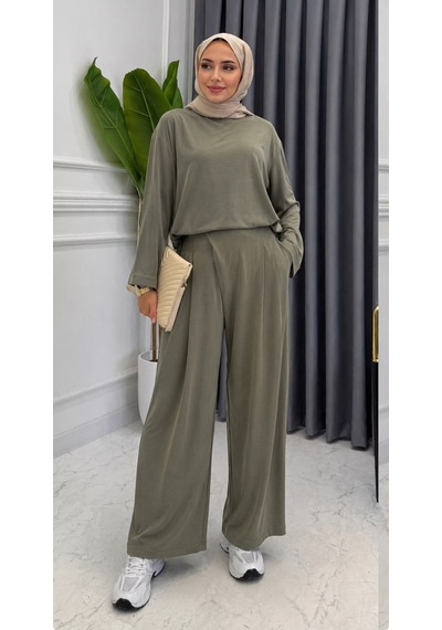 Premium Kupra Kumaş Şalvar Model Pantolonlu Takım Mürdüm & Haki S-m-l
