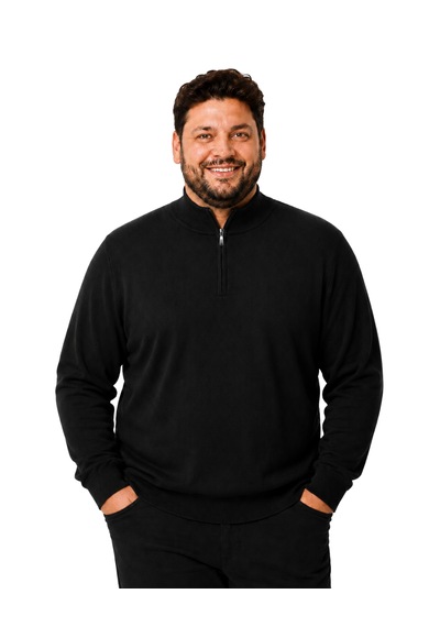Battalmoda Erkek Büyük Beden Antrasit Fermuarlı Dik Yaka Pamuklu Kazak 3xl-4xl-5xl-6xl
