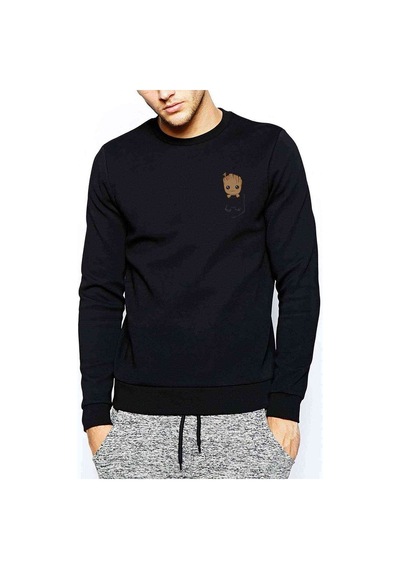 Groot Baby Cep Baskılı Siyah Erkek Örme Sweatshirt