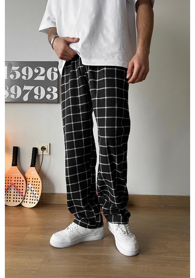 Flaw Beli Lastikli Ekose Desenli Pijama Siyah Siyah