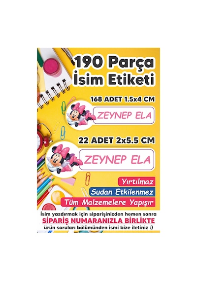 Okul Etiketi Kalem Defter Etiketi Özel Isim Yazılabilen Etiket 190 Adet