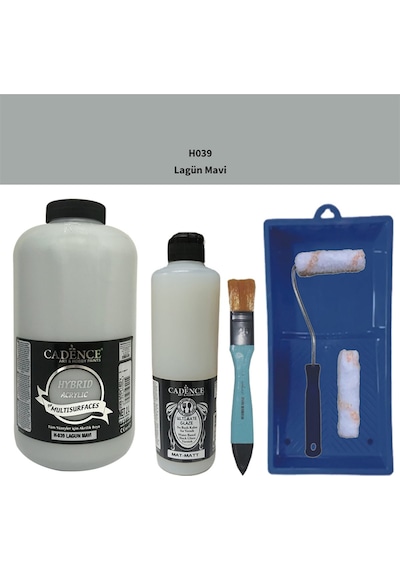 Mobilya Boyası-cadence Multisurface H-039 Lagun Mavi 2000ml Ultimate Vernik Mat 500ml Saten Rulo Set Lagun Mavi