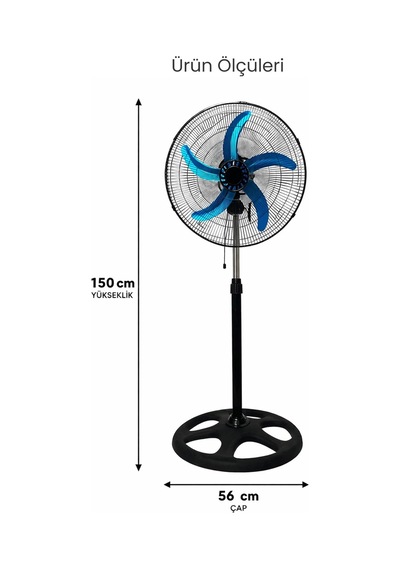 Sanayi Tipi 80w Güçlü Vantilatör 56cm Isı Yalıtımlı Motor 5 Pervaneli Mpıa Ev Ofis Ayaklı Fan