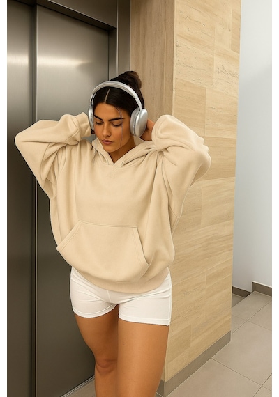 Benroma 3 İplik Penye Düz Renk Unısex Sweatshırt Bej