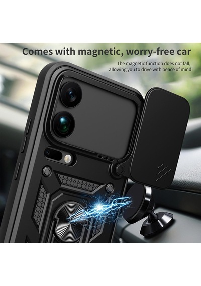 Caseonn Xiaomi 17 Pro Kılıf Sürgülü Kamera Korumalı Yüzüklü Mıknatıslı Tank Kapak Lacivert