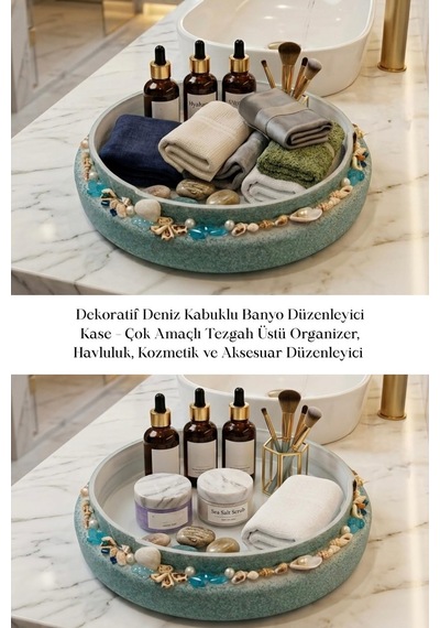 Dekoratif Deniz Kabuklu Banyo Düzenleyici Kase Çok Amaçlı Organizer Krem