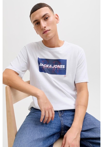 Jack & Jones Jjcole Print Erkek Tişört Bisiklet Yaka Kısa Kollu Beyaz