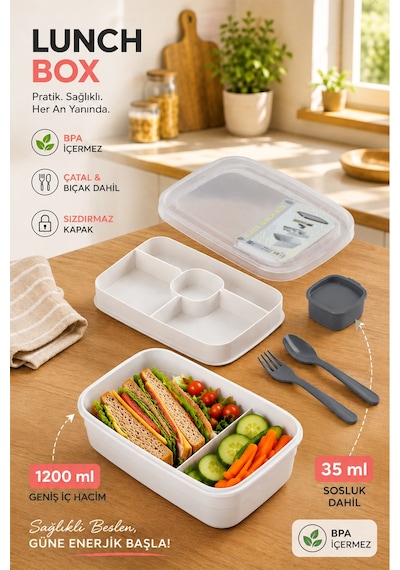 Porsima 3200 Vakumlu 2 Katlı Lunch Box - Sefer Tası 1200 Ml Beyaz