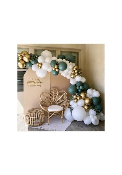 Krom Gold Adaçayı Ve Pastel Beyaz Balon Zinciri 100 Adet Mix