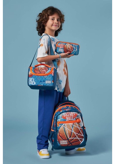 Coral High Kids Nefti Turuncu Basketbol Desenli 3 Lü Okul Çanta Seti Set0123651 Çok Renkli