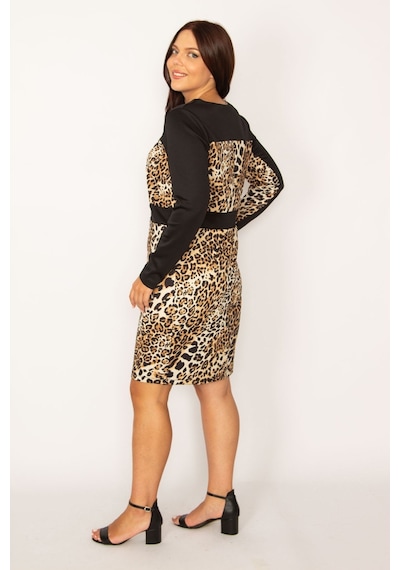 Şans Kadın Leo Leopar Desenli Önü Yarım Fermuarlı Elbise 65n34156-leo Leopar